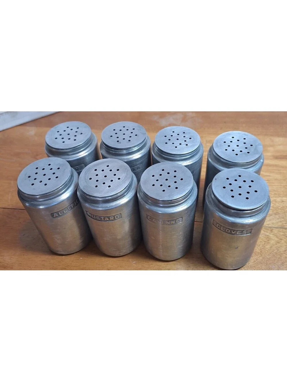 Kromex Aluminum Spice Jar Set of 8 Silver Shakers & Black Lids 3.75